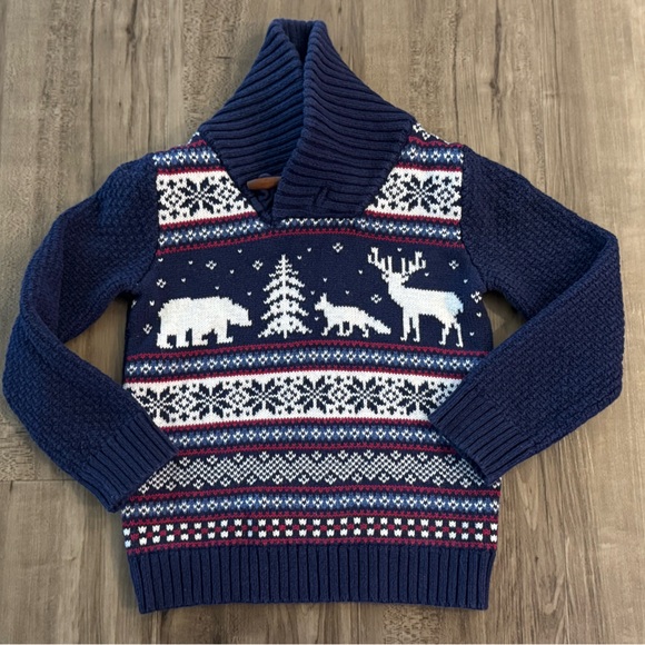Toddler Boys Fair Isle Holiday Sweater. Polar Bear & Reindeer Winter Knit - 2T - Picture 1 of 6